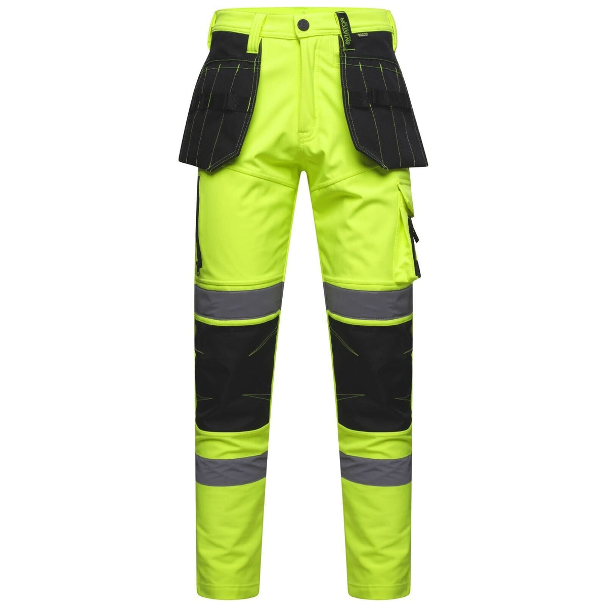 Mens Hi Vis Softshell Waterproof Cargo Trousers.