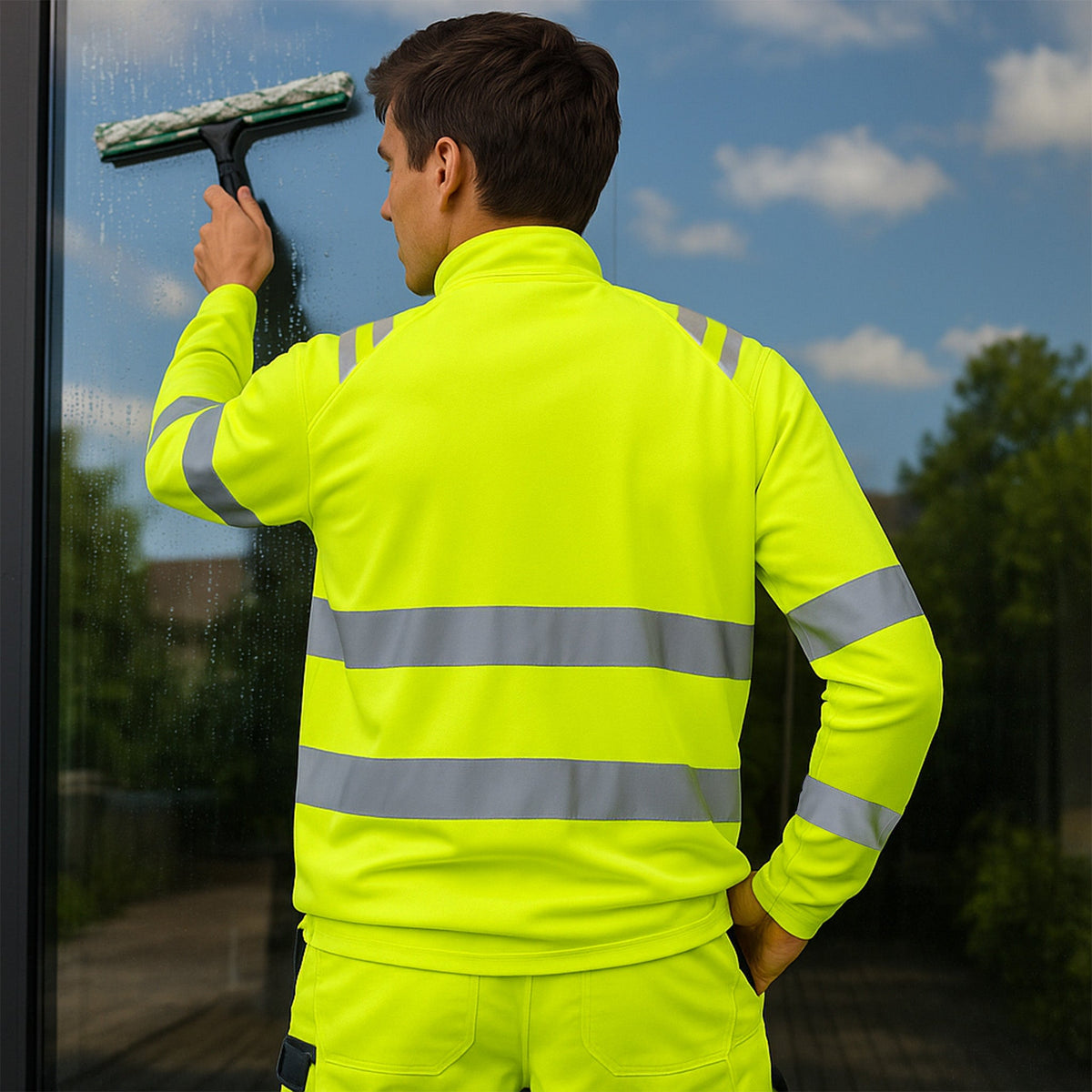 Hi-Vis Sweatshirt Zipper Jacket – Breathable, Reflective, Zip Pockets.